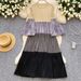 Women's Clothing New Color Matching Round Neck Beading Temperament Plus Size Women's Pleated Dress_ecoleips.com