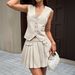 Women's Elegant Pleated Skirt Set Chic Sleeveless Office Casual Outfit Soft Beige Breathable Wrinkle-Resistant S to XL_ecoleips.com