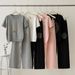 Women's Two Piece Set Casual Knitted Summer Thin Rhinestone Short Sleeved Top And Wide Leg Pants Versatile_ecoleips.com