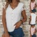 Women's American Style Lace T-Shirt Loose Fit Solid Color V Neck Short Sleeve Top For Spring Summer_ecoleips.com