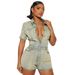 Women's High-Waisted Stretch Denim Jumpsuit – Slimming Short-Sleeve Romper With Washed Finish (Light Blue/Yellow, S-2XL)_ecoleips.com