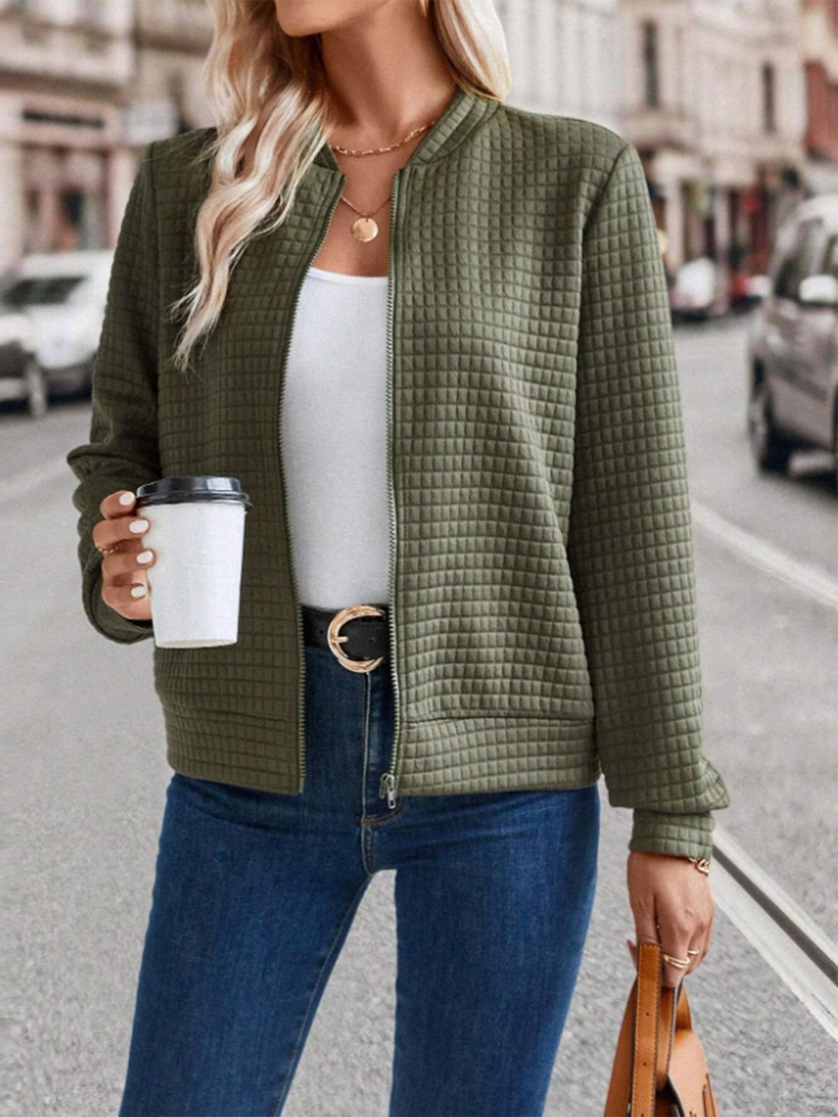 Women's Stylish Solid Color Casual Jacket With Zip-Up Design - Lightweight Polyester Blend, Versatile For Spring & Summer_ecoleips.com