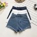 Summer Style High-Waisted Loose Fit Frayed Denim Shorts for Women Korean plus Size Slimming Wide Leg Hot Pants_ecoleips.com
