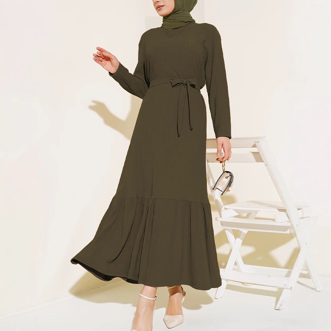 Women's Clothing Long Skirt Middle East Autumn And Winter New Texture Solid Color Long Fashion Dress_ecoleips.com