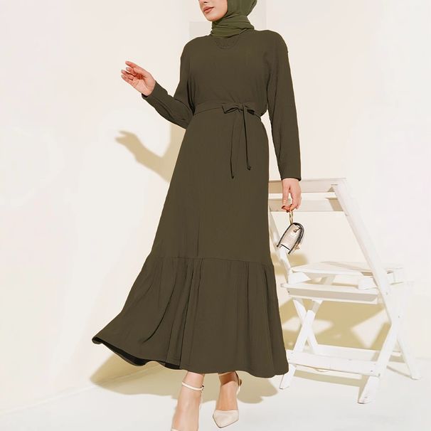Women's Clothing Long Skirt Middle East Autumn And Winter New Texture Solid Color Long Fashion Dress_ecoleips.com