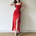 European And American Style 2024 Spring/summer New Women's Sexy Strapless Bustier Slit Bodycon Long Dress_ecoleips.com