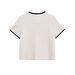 Fashion Women's Short Sleeve Knit Top With Contrast Trim - Round Neck, Breathable Polyester, Casual & Elegant (White, S/M/L)_ecoleips.com