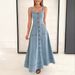 New Denim Mid Length Dress Suspenders Backless Temperament Commuter Long Skirt_ecoleips.com