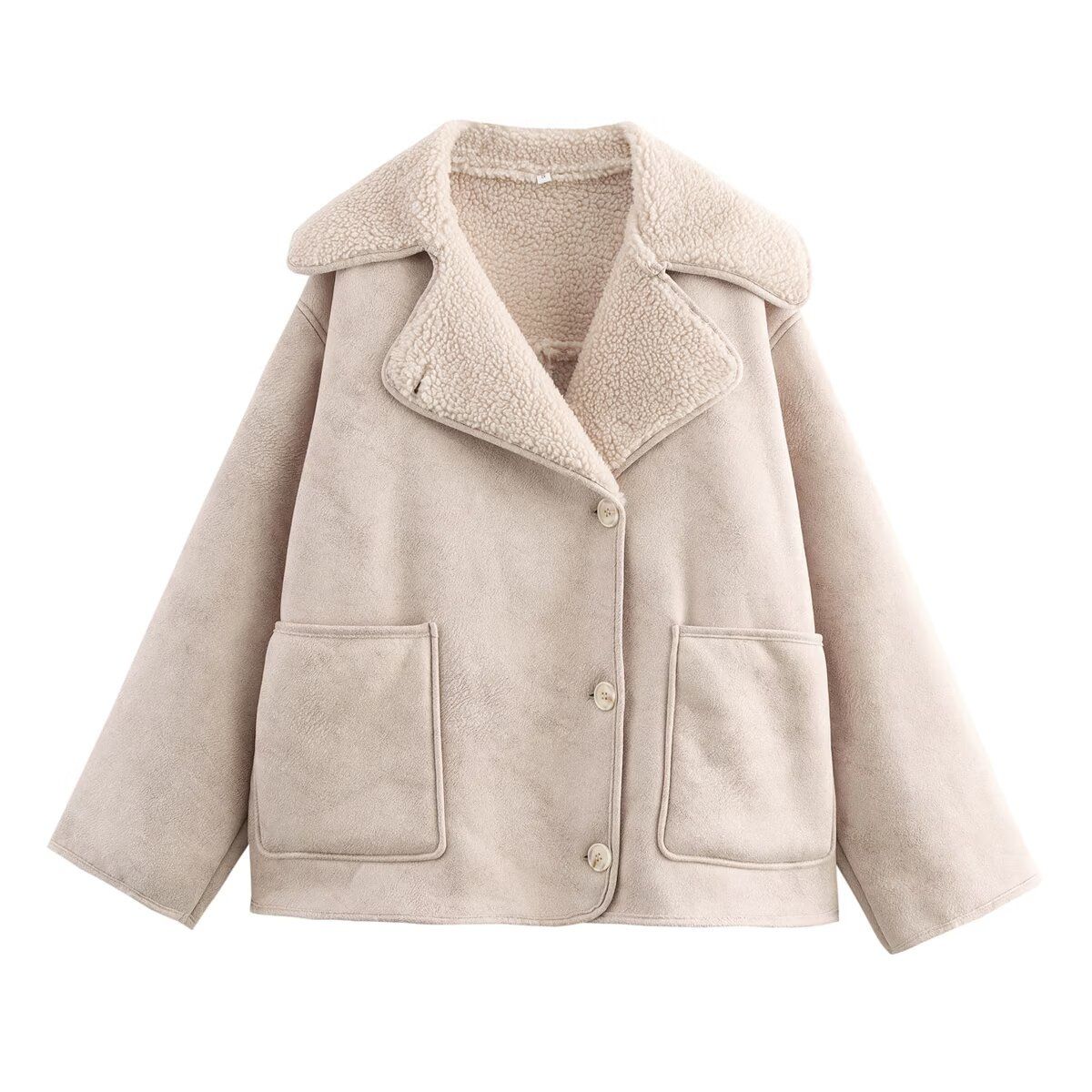 Women's Faux Fur Lined Reversible Stand Collar Long Sleeve Jacket - Winter Fashion Outerwear For Street Style (Black, Brown, Beige)_ecoleips.com