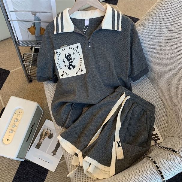 2025 summer new printed two piece short sve shorts trendy brand western style set for men, women, middle aged and_ecoleips.com