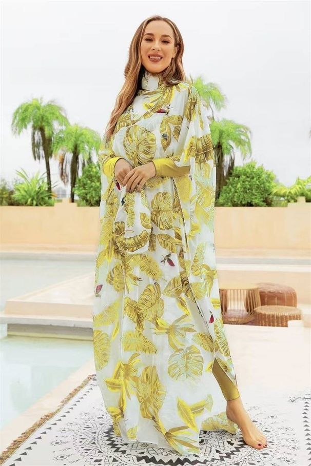 Women's Clothing Muslims Fully Covered Diving Surfing Conservative Swimsuit Four Piece Beach Sunscreen Split Swimsuit_ecoleips.com