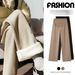 Maternity Pants With Adjustable Belly Band – Fleece-Lined Winter & Fall Over-Bump Lounge Pants (Black/Khaki, Stretch Polyester, Wide Leg)_ecoleips.com