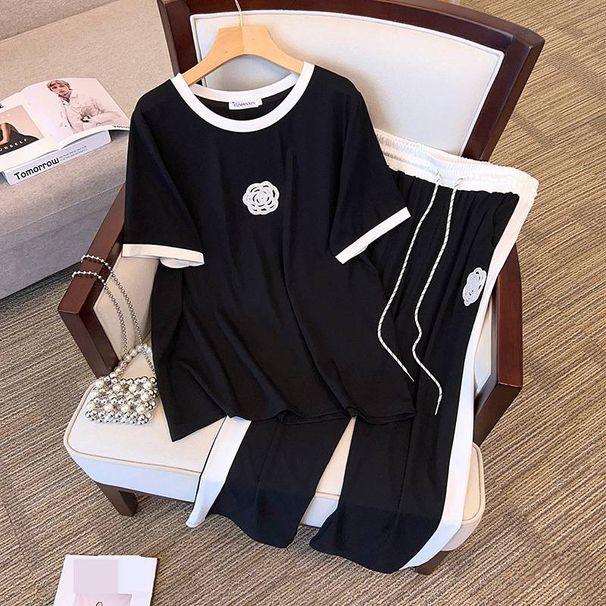 Women's Clothing Plus Size Women's Slim Fit T-Shirt And Nine Point Pants Casual Fashion Short Sleeved Top Bottoms Set_ecoleips.com