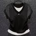 Women's Rhinestone Layered Short Sleeve T-Shirt – 90% Cotton 10% Spandex Blend Mock Two-Piece Casual Top_ecoleips.com