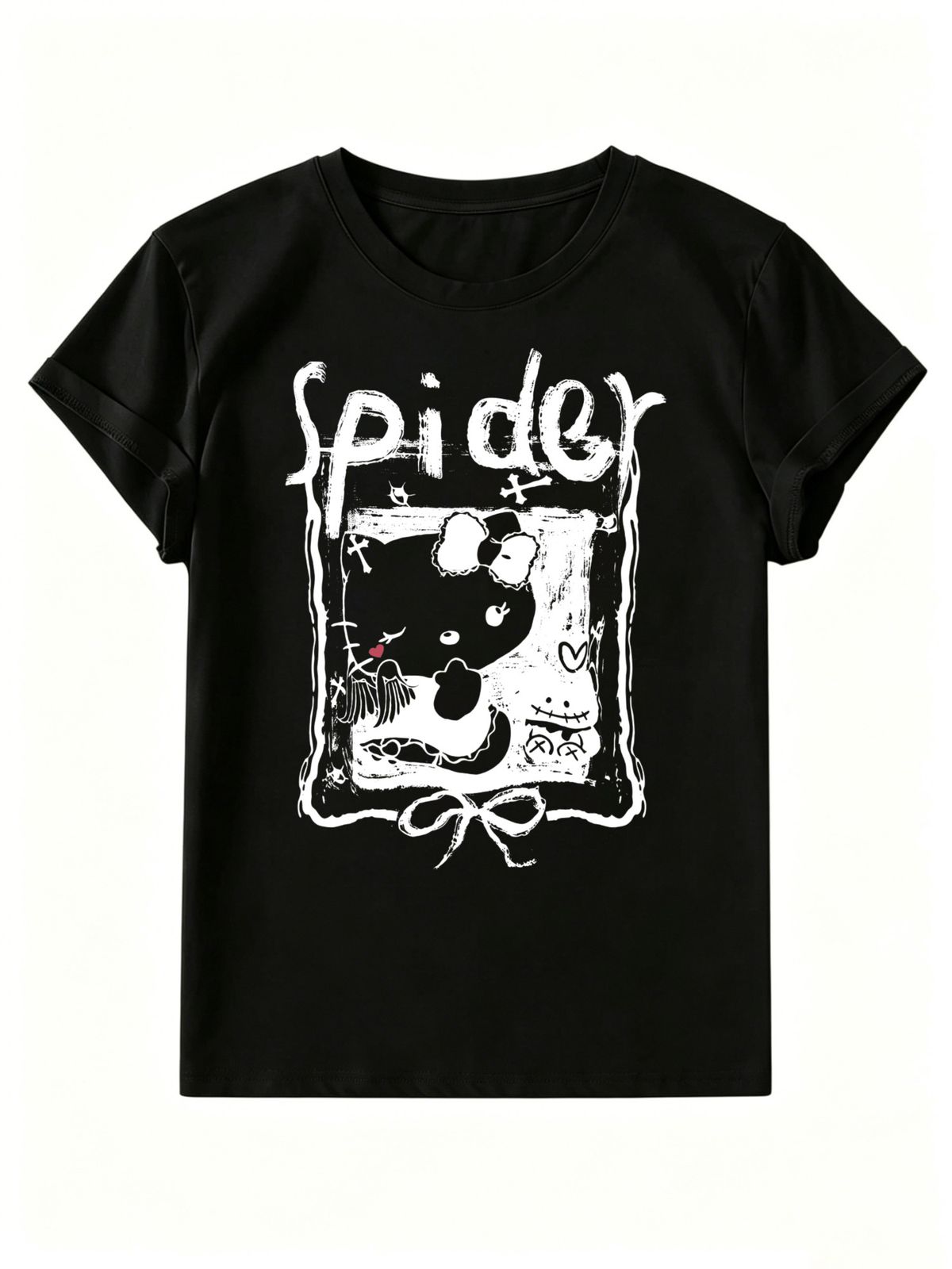 Women's Dark-Style Cat T-Shirt, Pure Cotton Casual Short Sleeve_ecoleips.com