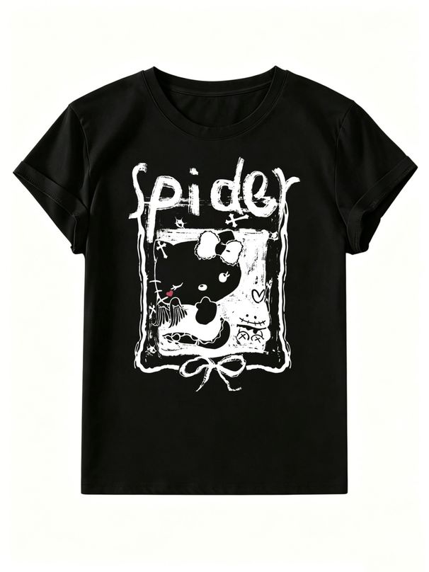 Women's Dark-Style Cat T-Shirt, Pure Cotton Casual Short Sleeve_ecoleips.com