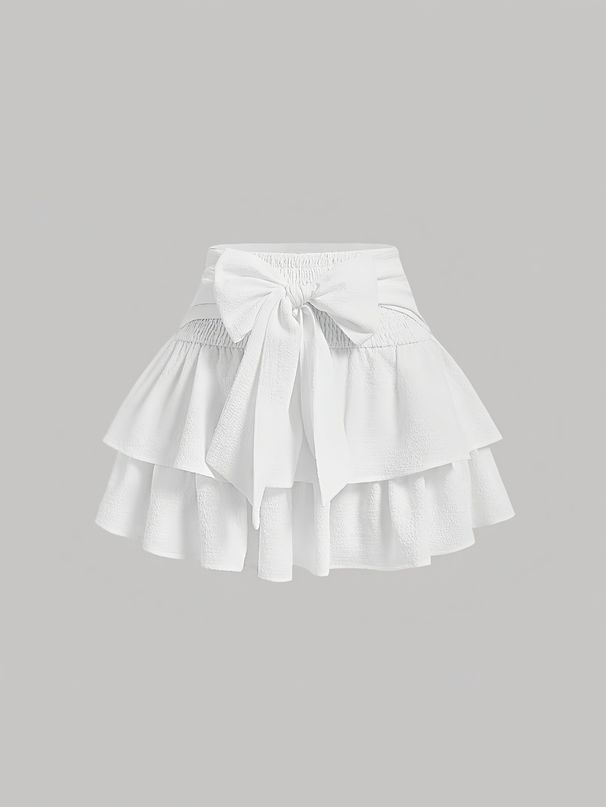 White Collar Bow Multi-Layer Cake Hem Short Skirt Versatile Half Skirt European And American Style Summer Women's Clothing_ecoleips.com