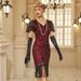 Tassel Sequined Short Sleeve Dress for Women Retro 1920s European American Style Slim Fit Evening Gown for Banquet Party_ecoleips.com