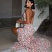 Summer Fashion Printed Dress Backless Multi Layered Hem V Neck Elegant Classy Women's Straps Export Style_ecoleips.com