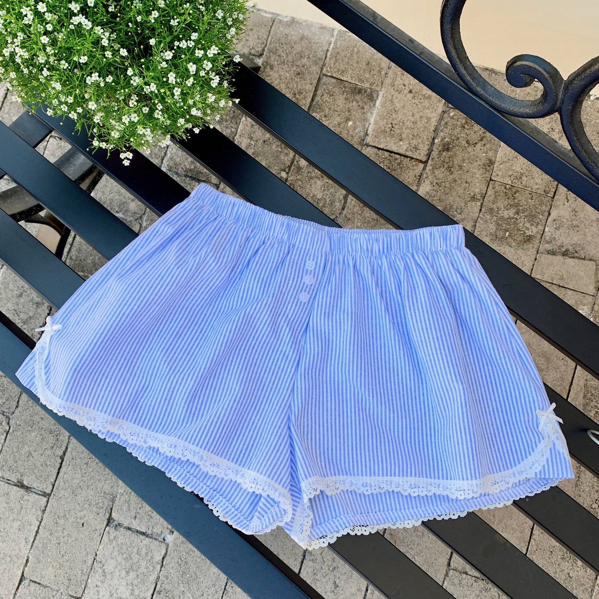 Women's Clothing Summer Women's New BM Hot Girl Low Waist Blue Striped Lace Stitching Button Home Beach Shorts_ecoleips.com