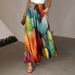 New Bohemian Style Women's Loose Wide Leg Pants 3D Digital Feather Print Pleated Waist Skirt Bottoms Fashionable Casual Trousers_ecoleips.com