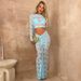 Women's perspective round neck high waist long sleeve waist hip skirt two-piece lace skirt_ecoleips.com
