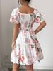 Women Floral Print Sashes Ruffle Hem Short Sleeve Casual Dress, Vacation Style Women's Evening Dresses_ecoleips.com