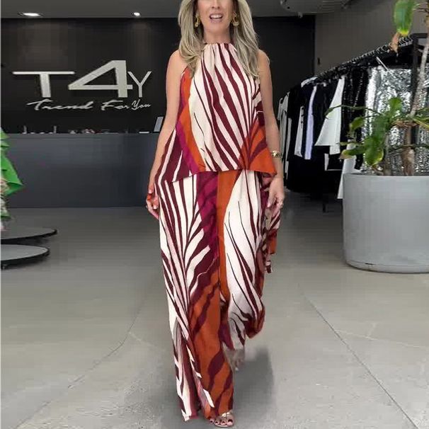 Women's Clothing Positioning Printing Long Sleeved Top Wide Leg Pants Fashionable Two Piece Suit_ecoleips.com