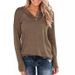 Women's Solid Color Knitted Long Sleeve Crew Neck Pullover Button Up Top T-Shirt_ecoleips.com