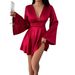 Autumn And Winter Dress Party Elegant Solid Color V-neck High-end Long-sleeved Dress_ecoleips.com