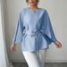 Women's Elegant Bell Sleeve Blouse Solid Color Office Wear Top with Waist Tie for Evening Fashion Fall_ecoleips.com