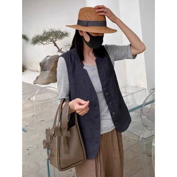Women's Clothing cotton and linen! Layering without fear of hot summer, versatile and slim vest_ecoleips.com