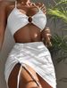 Women's Clothing Split Swimsuit Women's Slim Solid Color Sexy Swimsuit Halter Neck Three Piece Bikini_ecoleips.com