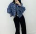 Oversized Denim Jacket With Utility Pockets – Vintage-Inspired Cropped Workwear Coat (One-Size, Unisex Streetwear In Light/Deep Blue)_ecoleips.com