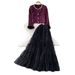 Inspired Elegance: Luxe Boucle Jacket & Sequin Mesh Dress Set (S-XXL, Beige/Purple, Office-to-Evening Versatility)_ecoleips.com
