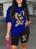 Summer Women's Casual And Fashionable Rabbit Print Loose T-shirt+shorts Two-piece Sportswear Suitable For Daily Wear-96_ecoleips.com