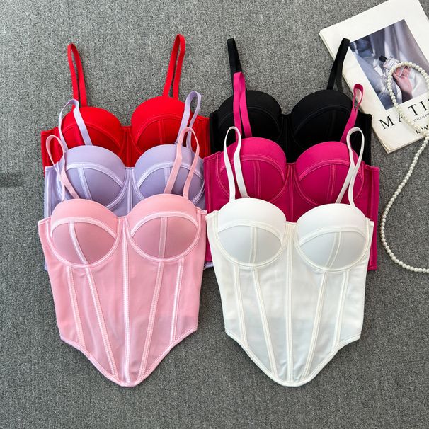 Women's Corset Bustier Top - Soft Underwire Support & Asymmetric Hem | Slim-Fit Short Strap Bralette For Layering & Clubbing_ecoleips.com