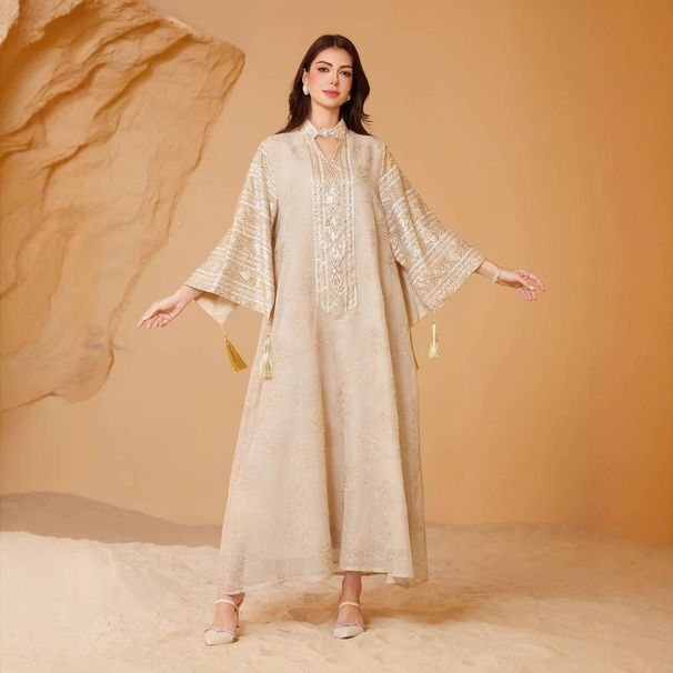Muslim Mesh Embroidered Sequin Evening Dress, Arabic Dubai Abayas, Women's Long Robe, Elegant Party Wear, Traditional Fashion_ecoleips.com