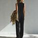 Plus Size Sleeveless Wide-Leg Jumpsuit For Women | Flowy Tapered Jumpsuit With Pockets, Lightweight Knit Fabric For Casual And Travel Wear_ecoleips.com
