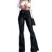 Women’s Clothing High Waist Micro Elastic Lace Up Flared Pants Wide Leg Pants Women's Jeans_ecoleips.com