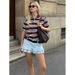 Cross-border Women's Clothing Manufacturer Wholesale 2025 New Fashion Striped Short-sleeve T-shirt Top + Low-waist_ecoleips.com