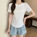 2025 Summer New Slim-fit Short-sleeved T-shirt Women's Clothing Design Short Pure Desire Irregular Hem Curved Top_ecoleips.com