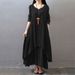 European And American Best-selling Cotton And Linen Comfortable Loose Short Sleeved Dress_ecoleips.com