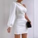 K Irregular Skirt Pleated Dress, Hip Hugging Skirt, Diagonal Shoulder Style. No Accessories_ecoleips.com