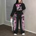 Women's Casual Style Autumn Winter Ink Painting Print Top And Bottom Set Christmas Theme_ecoleips.com