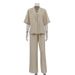 Women's Clothing Spring And Summer New Linen Commuter Suit Women's Lapel Five Point Sleeve Cardigan Top Loose Wide Leg Pants Two Piece Suit_ecoleips.com