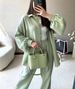 Women's Clothing Two Piece Suit Long Sleeved Lapel Shirt Button Top Elastic Waist Trousers Suit_ecoleips.com