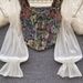 Women's Square Neck Top with Puff Sleeve Short Shirt Unique Design Niche Style Pure Alluring Oil Painting Print Mesh Patchwork_ecoleips.com