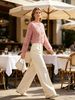 French Retro Openwork Round Neck Long Sleeve Cardigan Knit Top_ecoleips.com