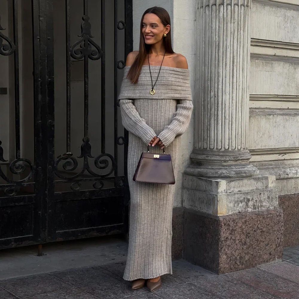 TARUXY Knitted Off-Shoulder Long-Sleeved Dress Women's Elegant Sexy Slim High Waist Backless Dress Autumn New High Waist Dress_ecoleips.com